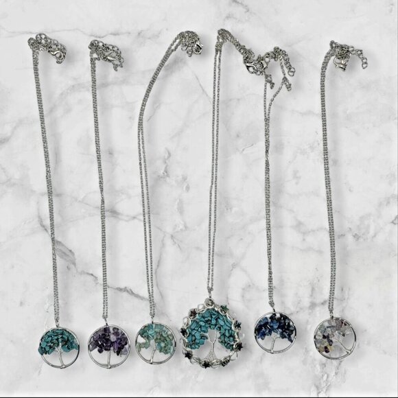 Tree of Life Pendant Necklaces Lot of 6 Turquoise Amethyst Sodalite 20-21" - Picture 1 of 8